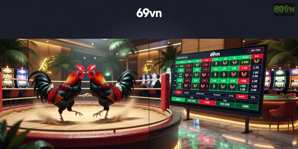 Minh họa khái niệm đá gà casino trực tiếp 69vn với giao diện phát sóng chuyên nghiệp