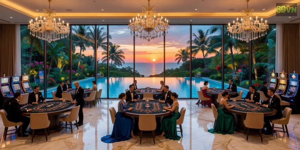 Hình ảnh sòng bạc hiện đại tại InterContinental Phú Quốc với du khách đang chơi bài