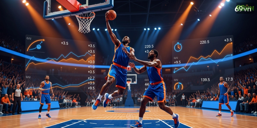 Hình ảnh minh họa kèo cược bóng rổ NBA trên nền tảng 69vn với biểu đồ thống kê.