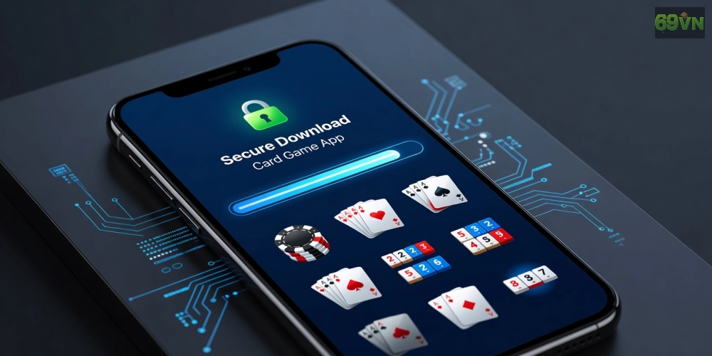 Minh họa khái niệm tải game bài 69vn qua giao diện ứng dụng hiện đại và an toàn